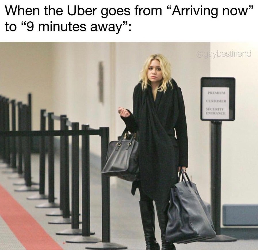 olsen twins airport - When the Uber goes from "Arriving now" to "9 minutes away" Centom Security Entrance