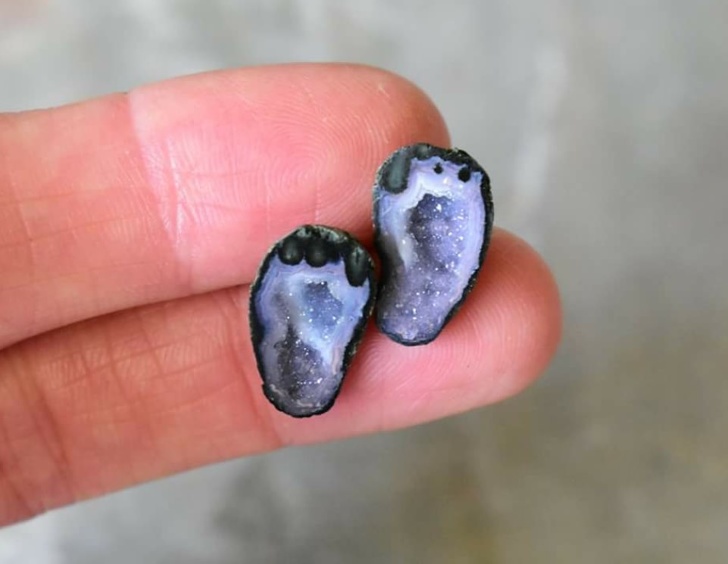 Tiny natural geode shaped like footprints