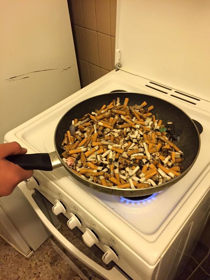 Cigarette butts are tastier if they are fried.