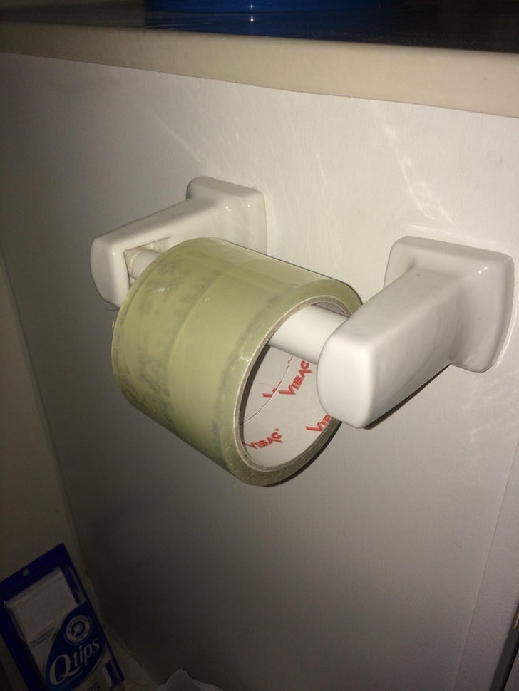 Use scotch tape when the toilet paper has suddenly ended.