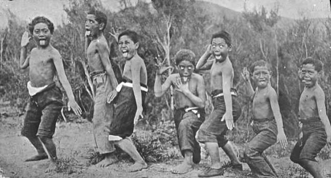 Maori boys goofing off in New Zealand in 1901.