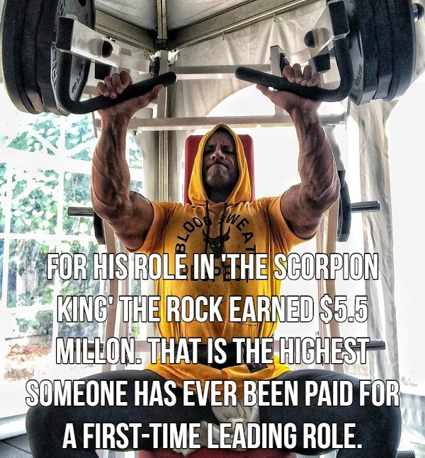 johnson rock workout - Oor in For His Role In The Scorpion King The Rock Earned $5.5 Millon. That Is The Highest Someone Has Ever Been Paid For A FirstTime Leading Role.