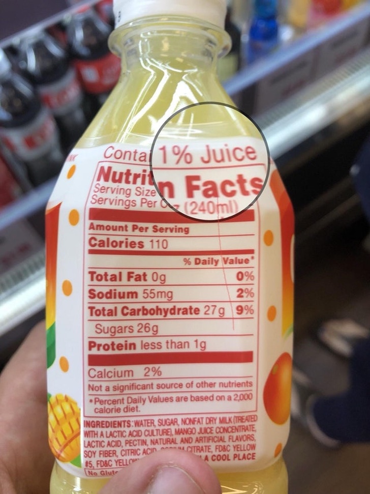 This “mango juice” contains 1% juice.