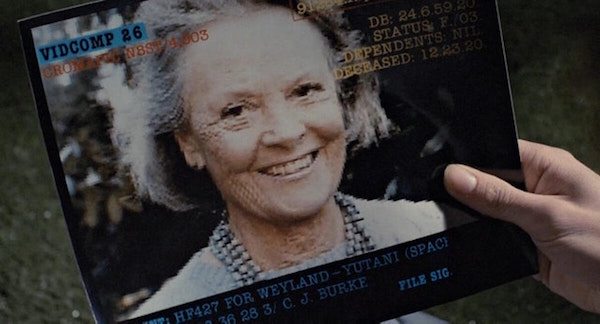 When Ellen Ripley awakes after decades of hypersleep in 1986’s Aliens, she is presented with an image of an old woman who she is told is her daughter. The image used is actually that of actress Sigourney Weaver’s mother.