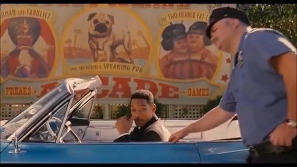 After Agent J travels back to 1969 in Men in Black 3 (2012), he gets pulled over in front of a billboard advertising a circus. One of the acts is the talking pug Frank, who features in the first two films of the series.