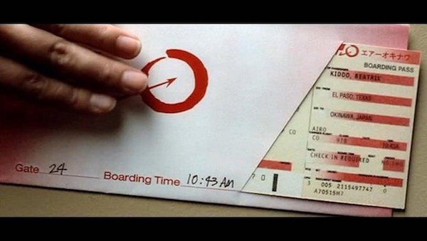 In Kill Bill Vol. 1 (2003), we can see The Bride’s name clearly on her plane ticket: ‘BEATRIX KIDDO’.