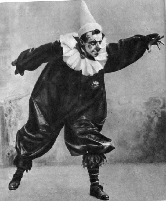 A man in his clown costume for a play in Moscow, Russia in 1908.