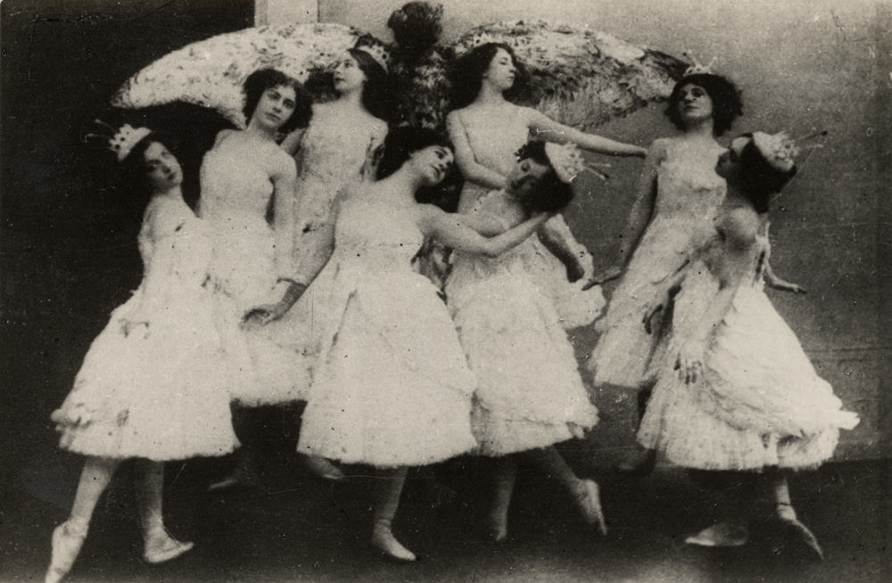 A promotional picture of the Swan Lake ballet in Moscow, Russia in 1895.