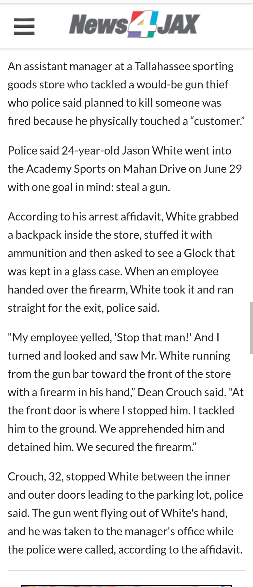 Man fired for tackling gun thief