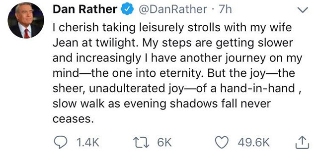 imran khan tweet to trump - Dan Rather 7h I cherish taking leisurely strolls with my wife Jean at twilight. My steps are getting slower and increasingly I have another journey on my mindthe one into eternity. But the joythe sheer, unadulterated joyof a ha