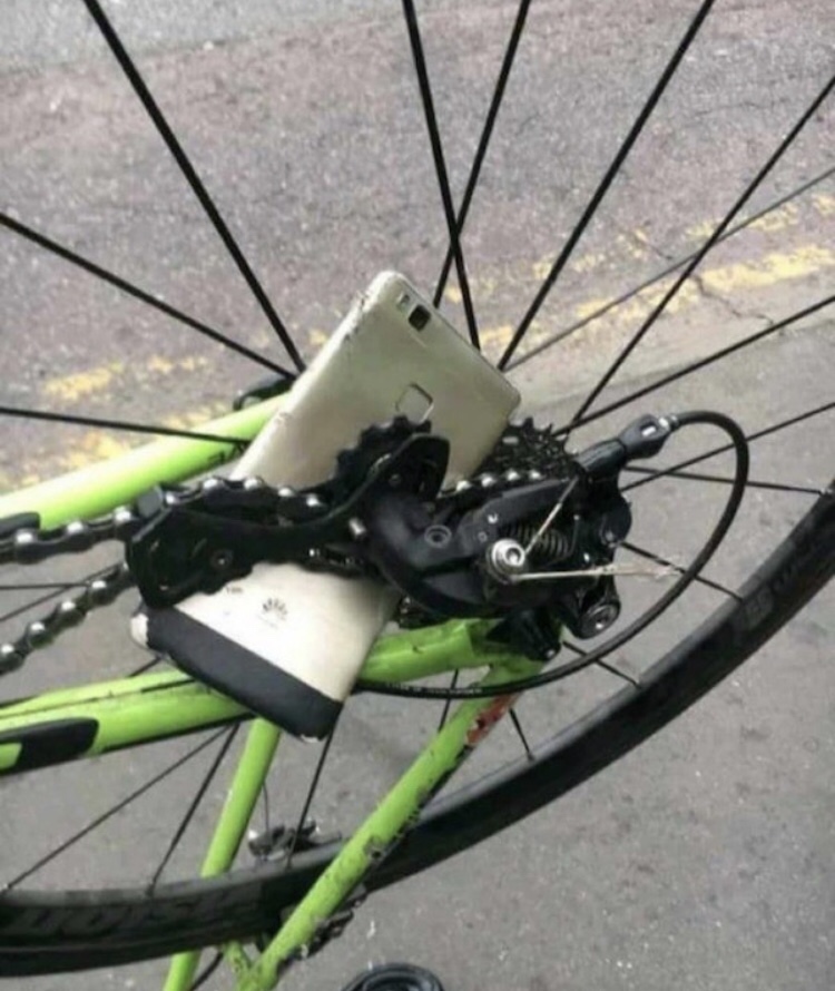 This person dropped their phone while biking, and...