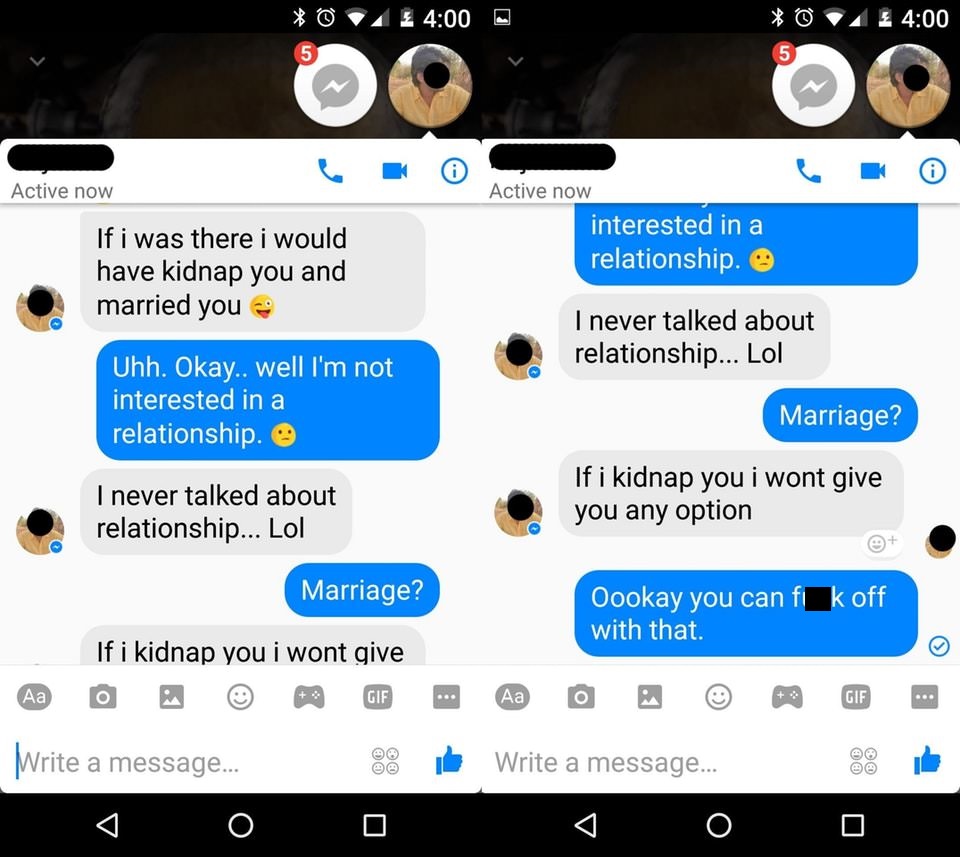 creepy dms - 4 3 Active now If i was there i would have kidnap you and married you Active now interested in a relationship. I never talked about relationship... Lol Uhh. Okay.. well I'm not interested in a relationship. Marriage? I never talked about rela