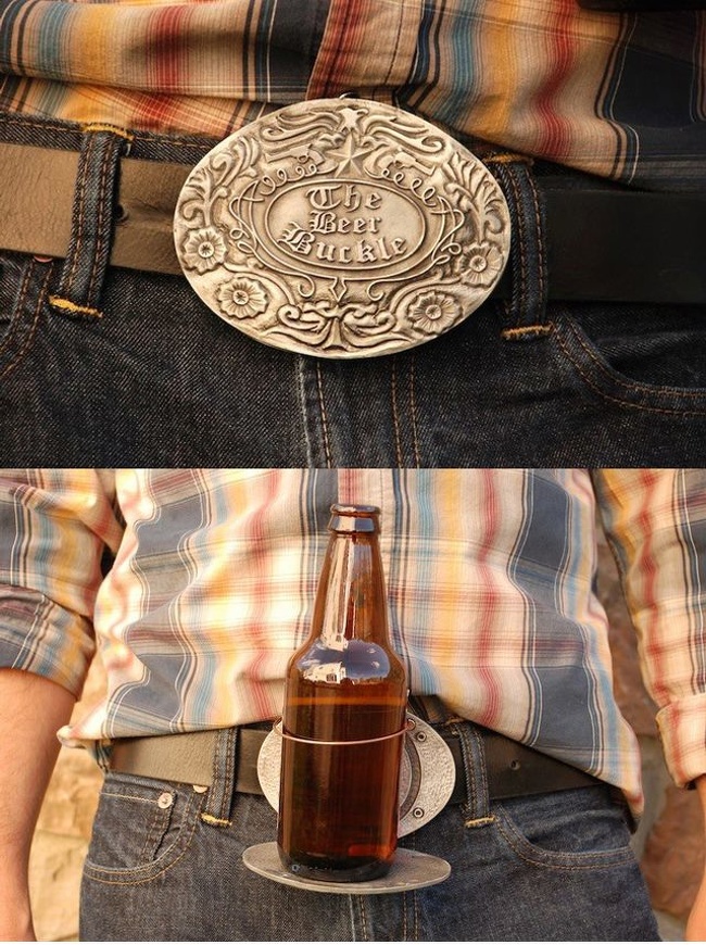 The Beer Buckle is both practical and a great acessory for any aspiring cowboy.  <br/><br/> You can pick this up at  <a href="https://amzn.to/2zXubDd" target="_blank">Amazon for about $29.99</a>.
