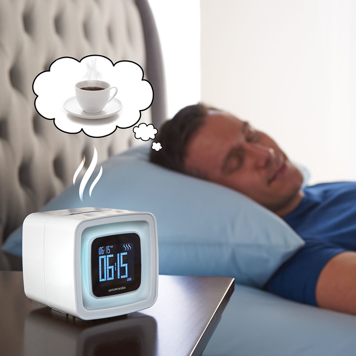 An alarm clock with a coffee smell