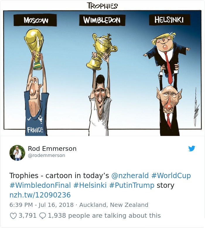 putin trump world cup cartoon - Trophies Moscow Wimbledon Helsinki Yond France Rod Emmerson Trophies cartoon in today's Trump story nzh.tw12090236 Auckland, New Zealand 3,791 Q 1,