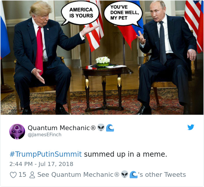 suit - America Is Yours You'Ve Done Well, My Pet Quantum Mechanic EFinch C PutinSummit summed up in a meme. 15 8 See Quantum Mechanic C's other Tweets