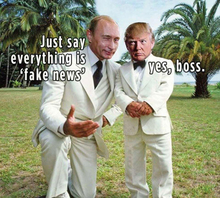 trump fantasy island memes - Just say everything is "fake news' yes, boss.