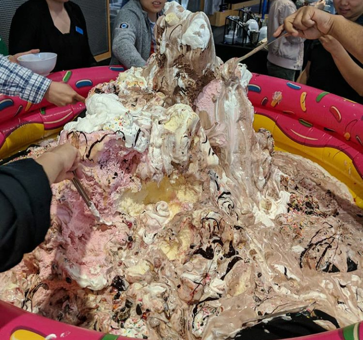 When you see this ice cream pool, you can’t help but realize that these guys must really love their job.