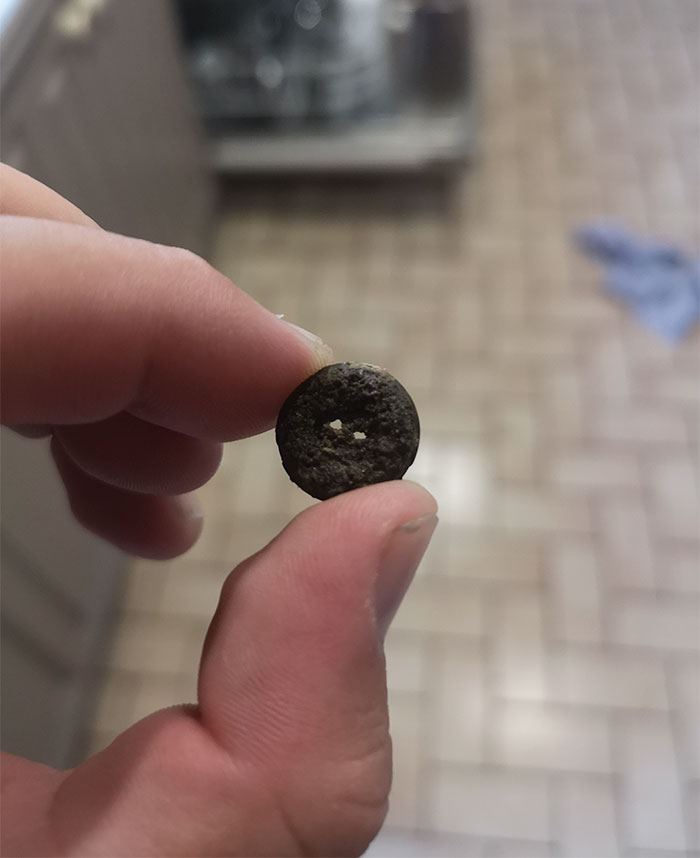 “Small metal button found in the hole”