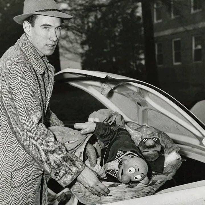 A young Jim Henson with some early Muppets, “Sam and Friends” 1950s