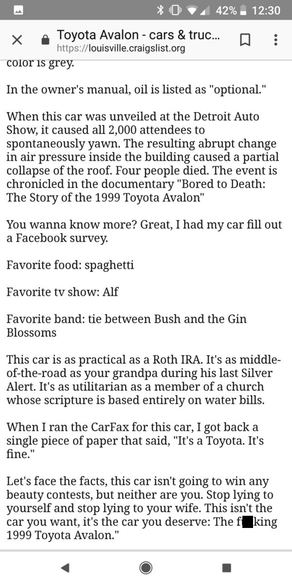 Guy post hilarious ad for his used car