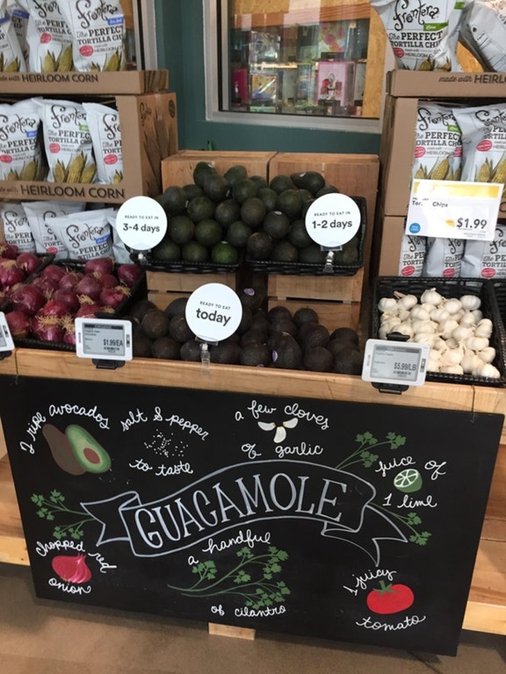 This avocado stand sorts the avocados by when they’re ready to eat.