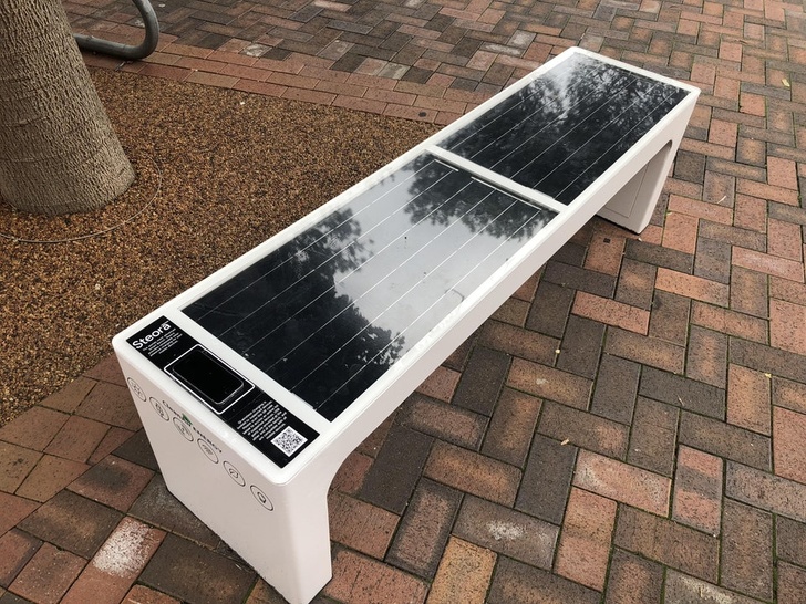 This is a solar powered wireless charging bench.
