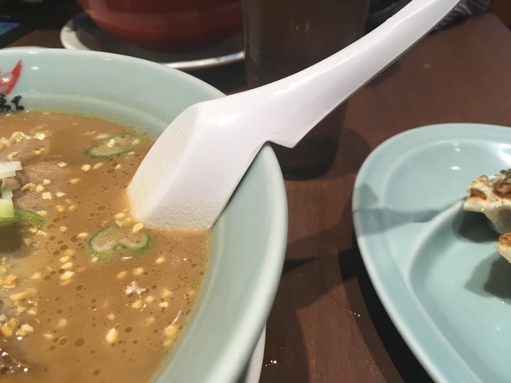 This restaurant uses spoons with a special edge that prevent them from slipping into the soup.