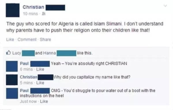 web page - Christian 10 mins The guy who scored for Algeria is called Islam Slimani. I don't understand why parents have to push their religion onto their children that! Comment Lucy and Hanna this. Paul Yeah You're absolutly right Christian 6 mins Christ