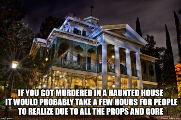 haunted mansion disneyland - If You Got Murdered In A Haunted House It Would Probably Take A Few Hours For People To Realize Due To All The Props And Gore imgflip.com