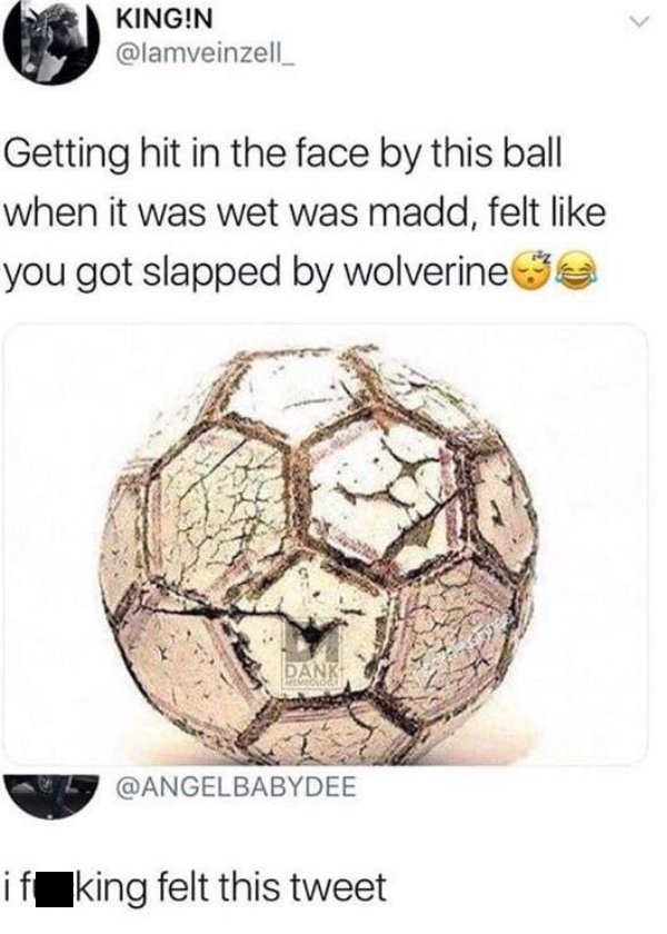 getting hit in the face with this ball meme - 8 Kingin King!N Getting hit in the face by this ball when it was wet was madd, felt you got slapped by wolverine e if king felt this tweet