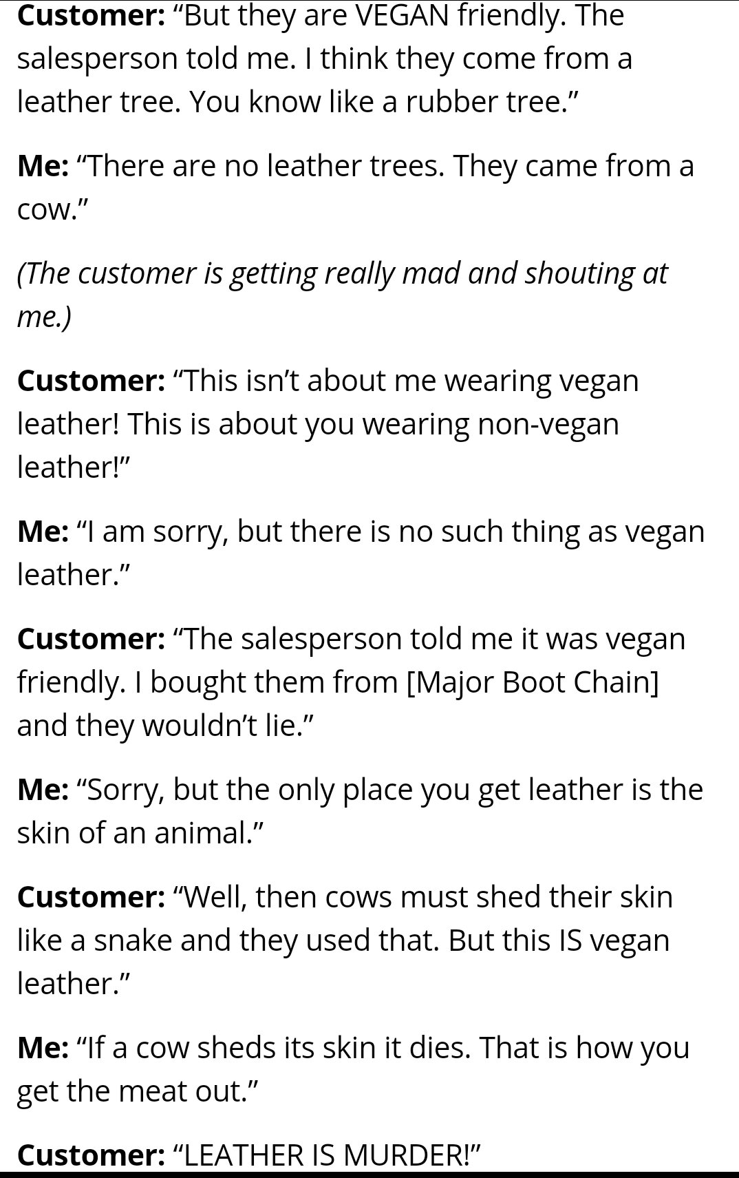Vegan can't handle facts about leather