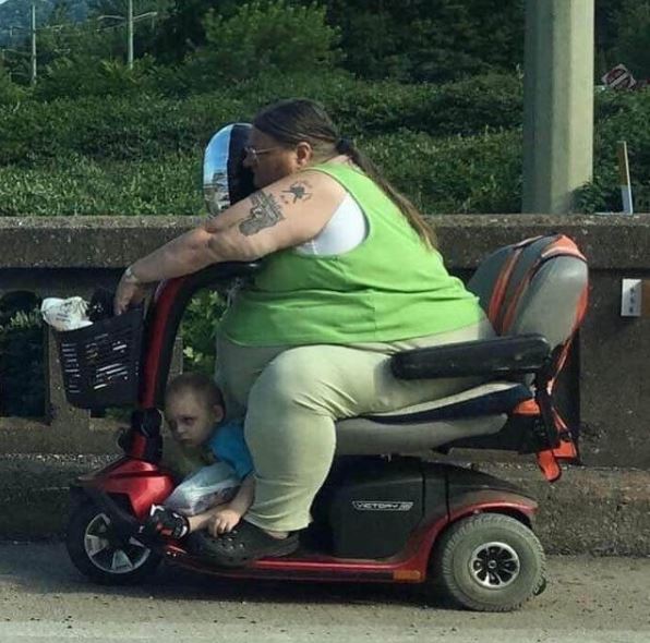 fat lady on a scooter