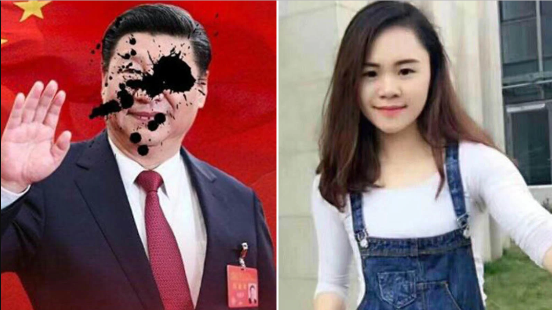 Xi Jinping (president of China) covered in ink, and the woman (Dong Yaoqiong) who’s gone missing for doing it