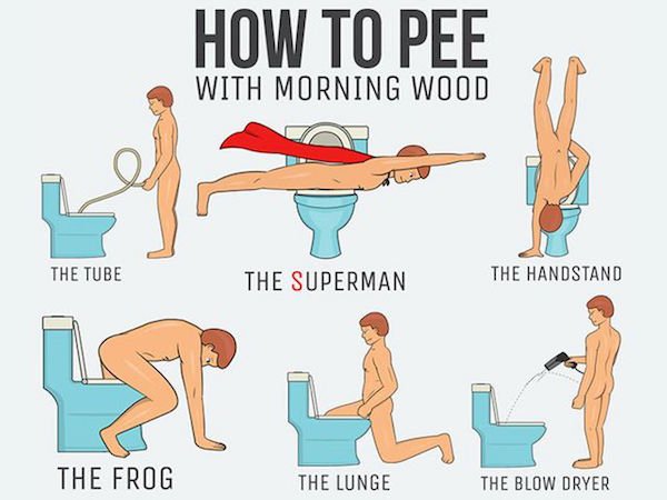 morning wood meme - How To Pee With Morning Wood The Tube The Superman The Handstand The Frog The Lunge The Blow Dryer