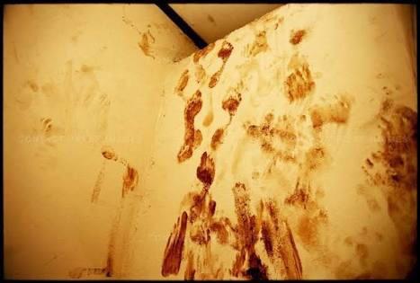 Prints in blood, left by children trying to escape their slaughter in the Hutu/Tutsi conflict in Rwanda in the 90’s