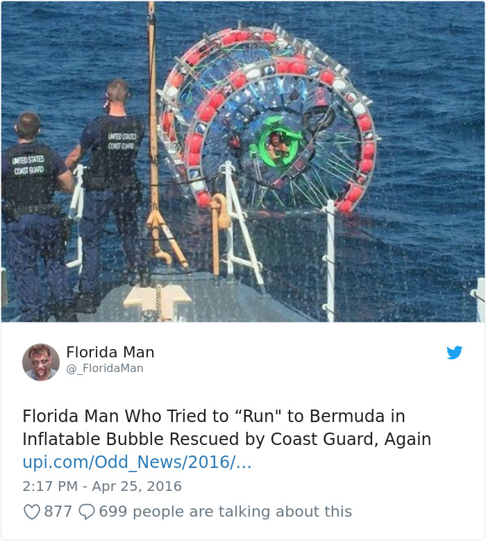 reza baluchi - Und States Coastajad Florida Man Man Florida Man Who Tried to "Run" to Bermuda in Inflatable Bubble Rescued by Coast Guard, Again upi.comOdd_News2016... 877 9