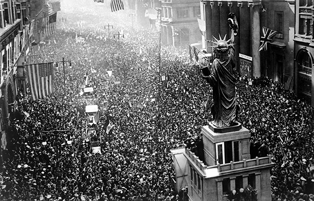 The announcing of the Armistice on November 11, 1918, was the occasion for a monster celebration in Philadelphia, Pennsylvania