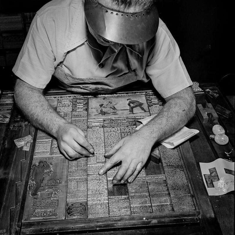 Assembling the sports section of the New York Times, 1942.