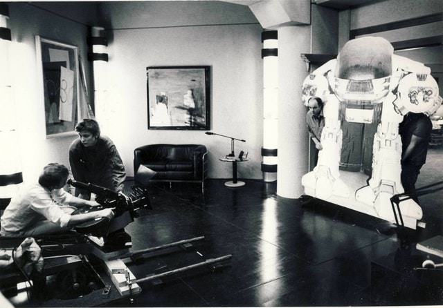 Setting up the live camera shots for later compositing with the stop-motion animated ED-209 robot in RoboCop 1987.
