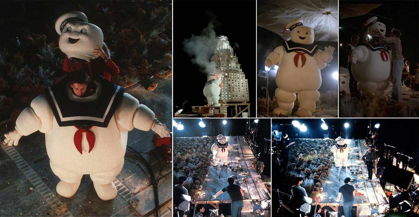 Bill Bryan as the Stay Puft Marshmallow Man filming Ghostbusters, 1984.
