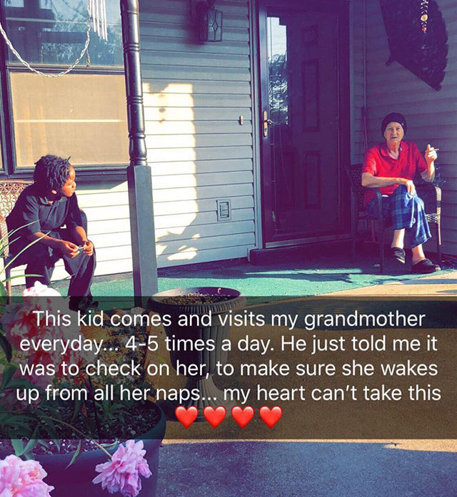 kids that ll restore your faith in humanity - This kid comes and visits my grandmother everyday... 45 times a day. He just told me it was to check on her, to make sure she wakes up from all her naps... my heart can't take this