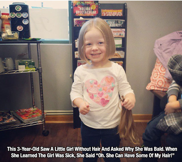 girl donates hair to locks of love - Dealsmee Holiday Spectacular One This 3YearOld Saw A Little Girl Without Hair And Asked Why She Was Bald. When She Learned The Girl Was Sick, She Said "Oh. She Can Have Some Of My Hair!"
