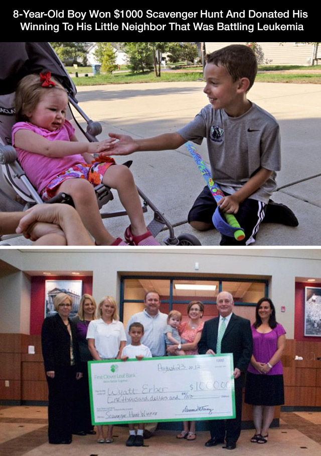 faith in humanity restored - 8YearOld Boy Won $1000 Scavenger Hunt And Donated His Winning To His Little Neighbor That Was Battling Leukemia Cover att Erbe Sicoco Scarlet Winner