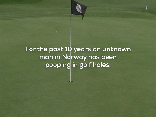 wtf facts - grass - For the past 10 years an unknown man in Norway has been pooping in golf holes.