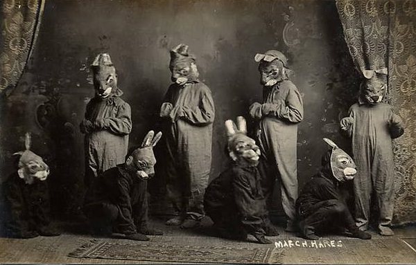 People dressed as mythical characters for a play in the US in 1906.