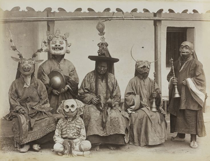 Ceremonial masks in Tibet in 1921.