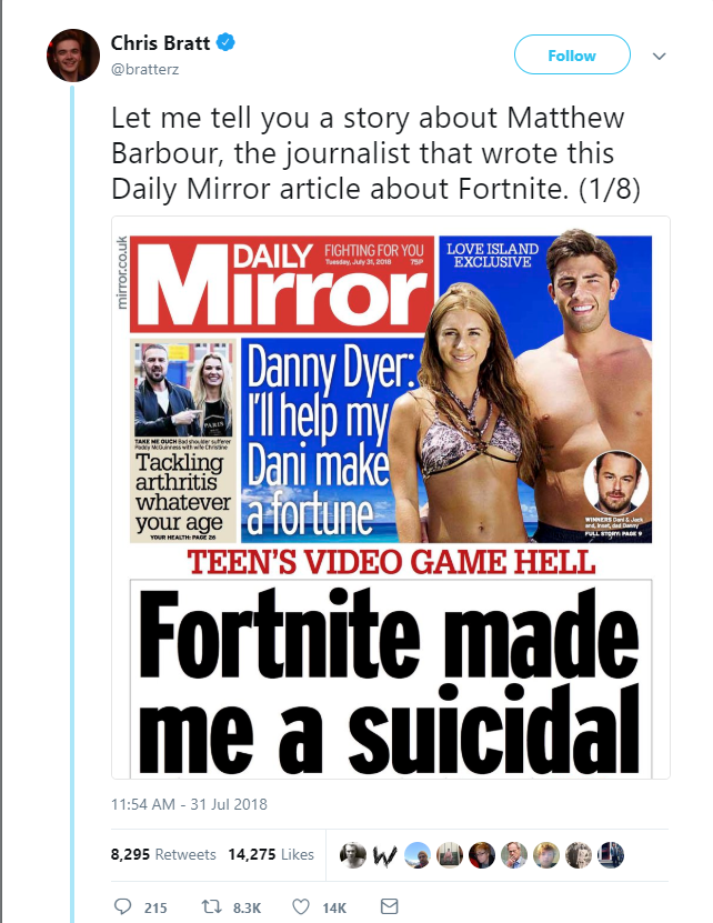 liar - magazine - Chris Bratt bratter Let me tell you a story about Matthew Barbour, the journalist that wrote this Daily Mirror article about Fortnite. 18 Daily Ghting For You Exelosne Mirror e Danny Dyer I'll help my Tackling arthritis Dani make your ag
