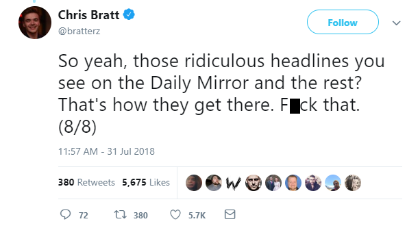 liar - spotify mission statement - Chris Bratt So yeah, those ridiculous headlines you see on the Daily Mirror and the rest? That's how they get there. FIck that. 88 060 380 5,675 OGwO 9 12 27 380 0