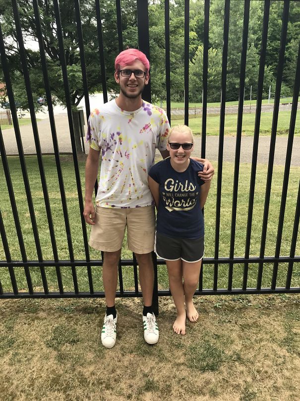 One Month Ago I Challenged One Of My Campers Who Had Just Been Diagnosed With Dyslexia. I Told Her That If She Could Read 10 Chapter Books In The Month Of July, I Would Let Her Choose Any Color She Wanted To Dye My Hair. Well She Finished Her Challenge And Alas I Now Have Pink Hair